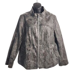 Lane Bryant Women Black Brown Animal Print Faux Leather  Blazer Jacket Sz 18/20W